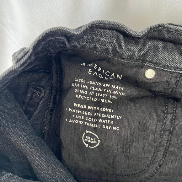 AE Stretch Super High-Waisted Ankle Straight Jean Distressed Black 4843 Size 000 - Picture 5 of 9